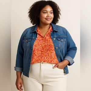 Halogen Floral Button Front Blouse Pink Red Orange 1X